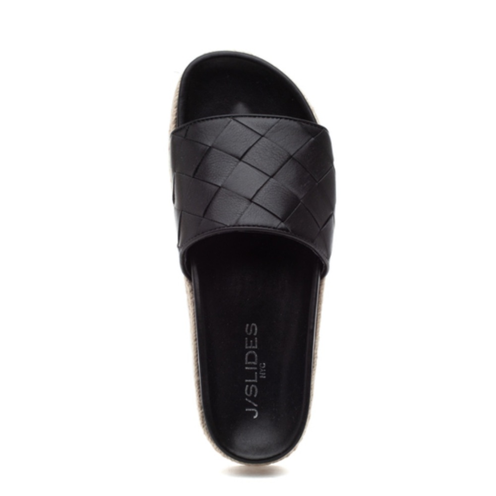 J Slides Rollie Black Leather Slides 8.5